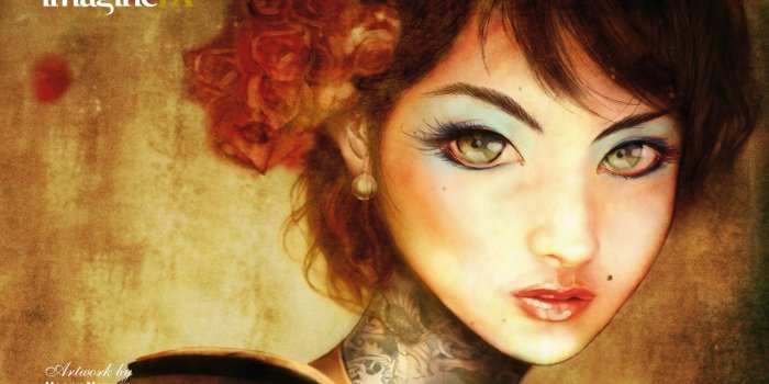1680x1050 tattoos, Women, Green, Eyes, Fantasy, Art, Wizards, Flower, In, Hair