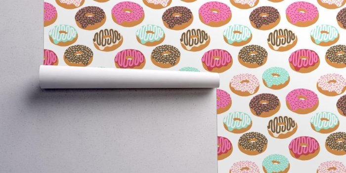 1024x1024 Donut Wallpaper - Donuts Pink Chocolate Yummy Food By Charlottewinter -  Custom Printed Removable Self Adhesive Wallpaper Roll by Spoonflower