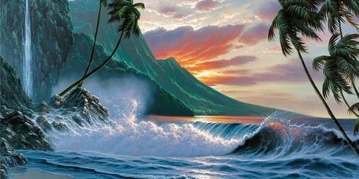 1920x1440 Ocean Wave Palms Island Sunset wallpapers | Ocean Wave Palms Island