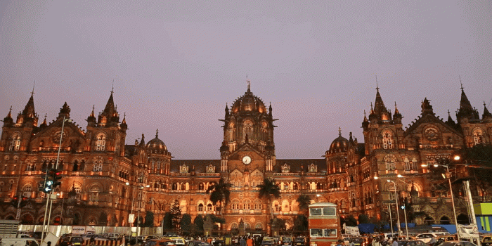 1920x1080 MUMBAI, INDIA - 17 JANUARY 2015: View on Chhatrapati Shivaji Terminus,  train terminal in Mumbai at sunset.