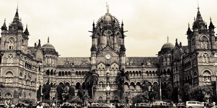 1244x700 Cars architecture buildings crowd train stations grayscale Mumbai