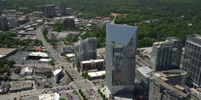 1920x1080 5K stock footage aerial video approaching Terminus Atlanta and tilting down  to a bird's eye shot, Buckhead, Georgia Aerial Stock Footage AX36_067 |