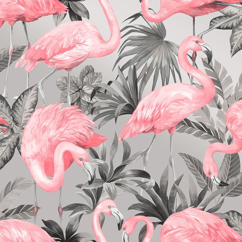 1000x1000 Flamingo Wallpaper Pink Soft Grey