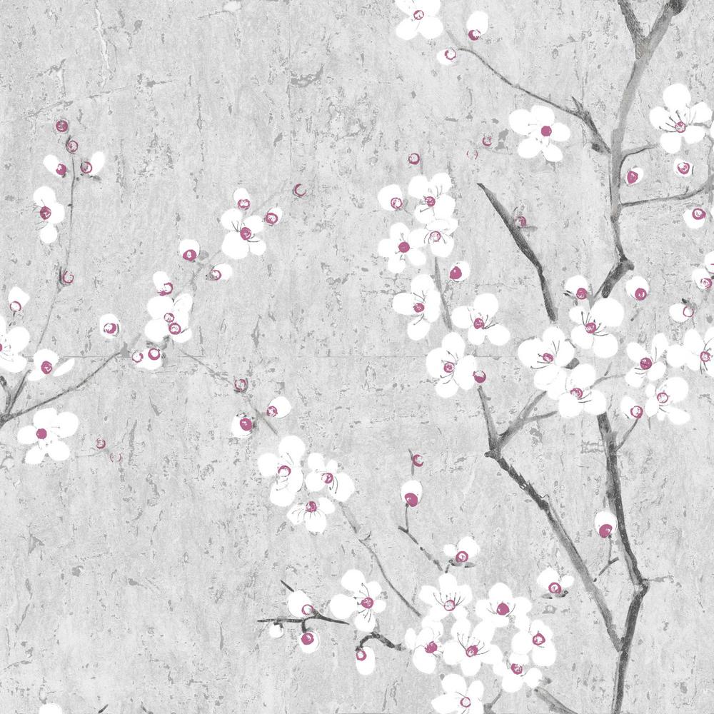 1000x1000 Graham & Brown Kyoto Sakura Soft Gray / White / Pink Wallpaper