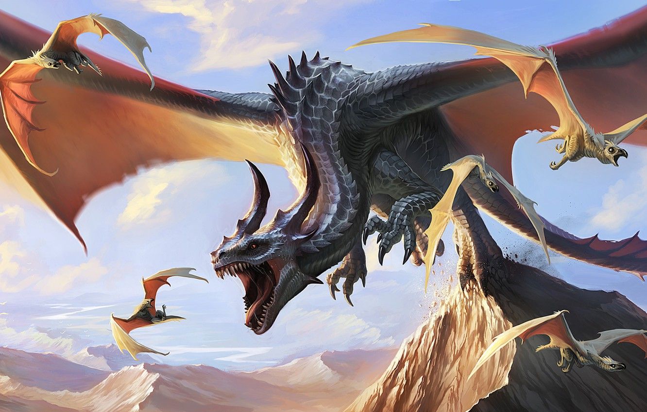 1332x850 Wallpaper dragon, Brian Valeza, Wyverns, a fictional creature