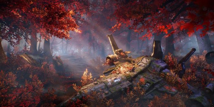 1332x850 Wallpaper autumn, forest, trees, ship, art, sci-fi images for