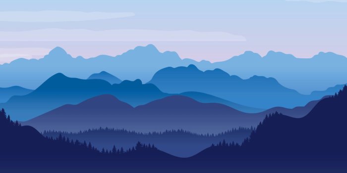 1650x1070 Blue Illustrated Landscape Mountains Wallpaper Mural - Murals