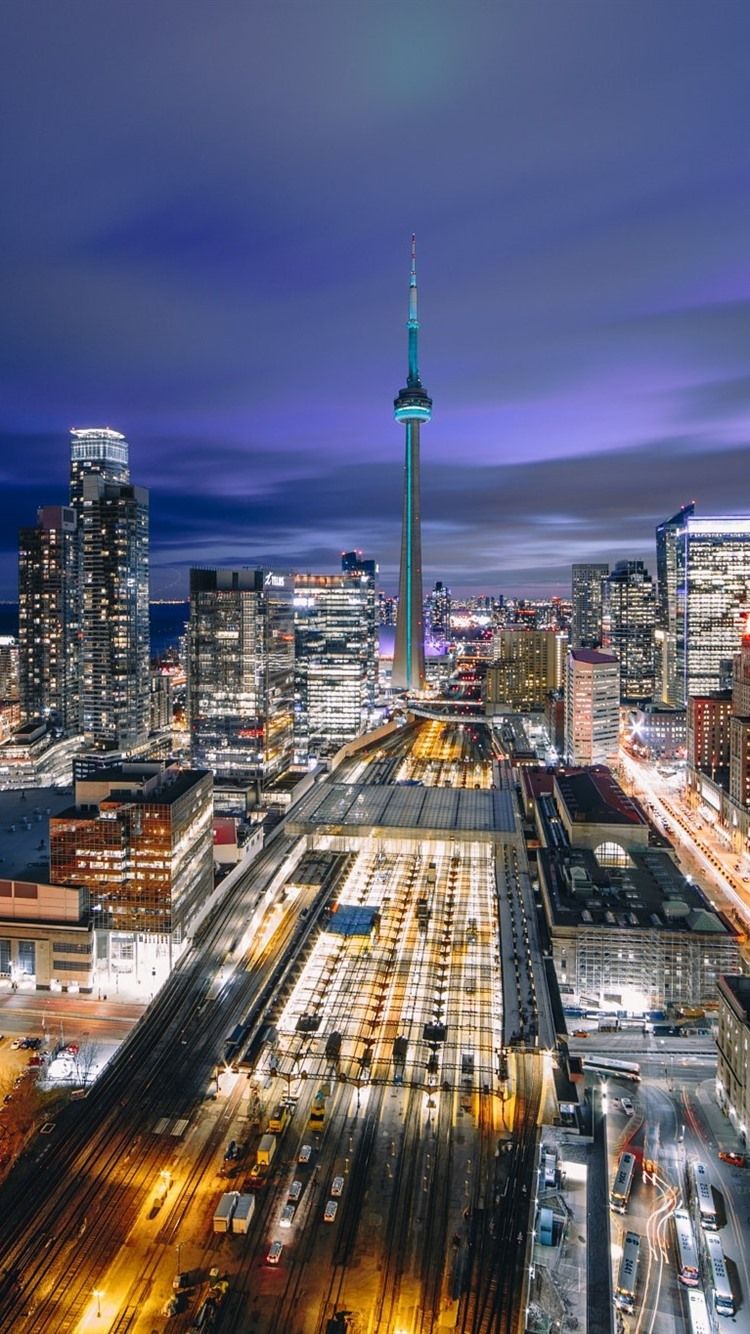 750x1334 Canada, Toronto, city, night, roads, skyscrapers, lights 750x1334