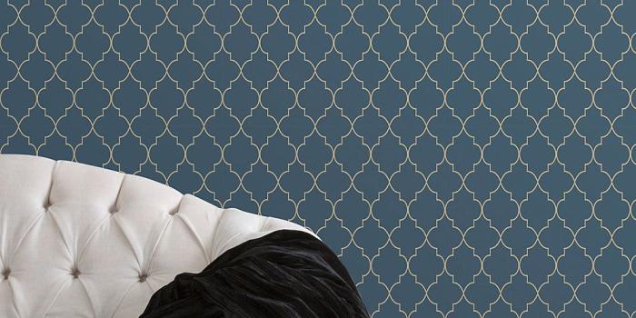 1000x1500 Grandeco Deco trellis Navy Geometric Metallic effect Wallpaper