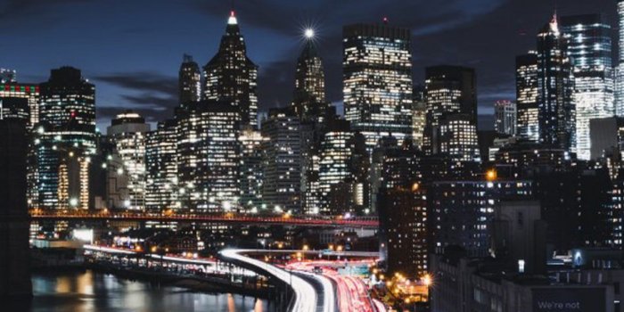 950x1689 Download Manhattan New York City Cityscape Night Traffic Free Pure