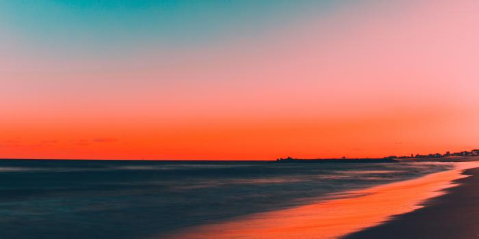 5120x2880 Download 5120x2880 wallpaper beach, clean sky, skyline, sunset, 5k