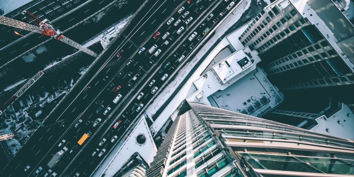 1920x1080 Download wallpaper 1920x1080 skyscrapers, top view, road, traffic