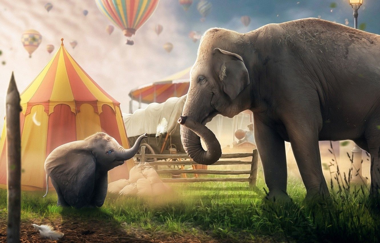 1332x850 Wallpaper Elephant, Disney, Fantasy, The film, Disney, Circus, Movie