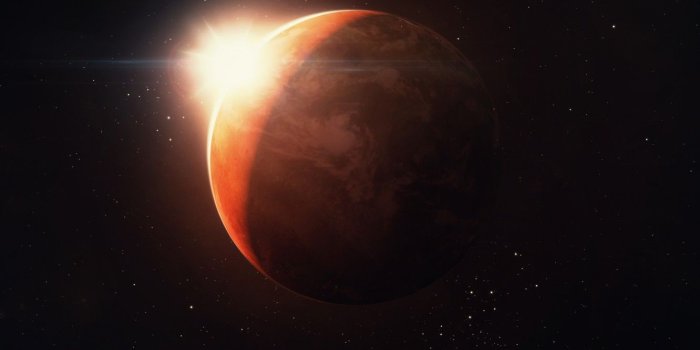 1332x850 Wallpaper the sun, space, stars, rendering, planet, Mars images for