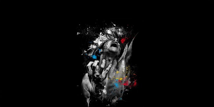 1920x1080 Full HD Wallpaper guy black and white long hair scream, Desktop