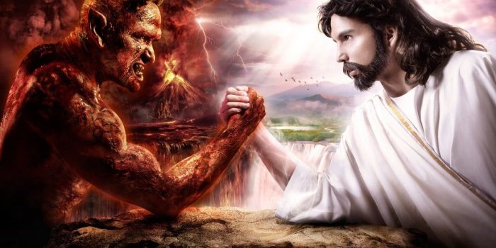 1280x800 Jesus Christ and Lucifer illustration, Devil, Jesus Christ HD