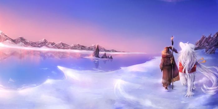 1920x1080 Download wallpaper 1920x1080 girl, road, creature, snow, cold full