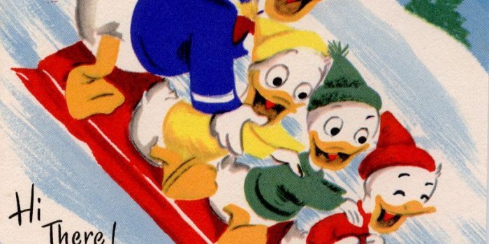 820x961 Donald Duck and Family Sledding Christmas Wallpaper : Christmas Cartoons