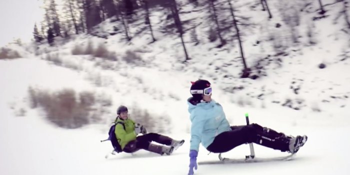 1920x1080 Collapsible, two-ski Zibock takes sledding backcountry skiing