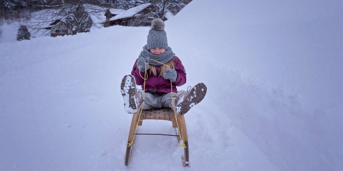 3840x2400 Photo Little girls sleigh child Winter Winter hat Snow 3840x2400