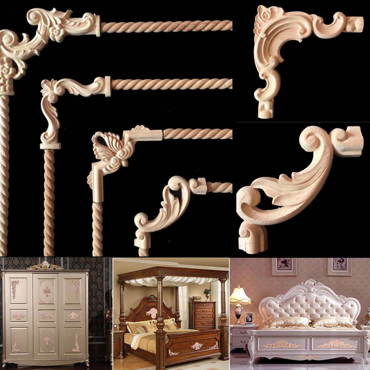 1200x1200 Details about 10Pcs Rubber Wood Carved Corner Onlay Applique Frame