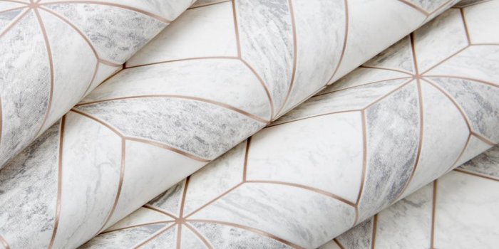 1000x1000 Marble Marquetry Wallpaper in White and Rose Gold from the Strata
