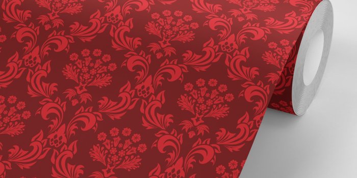 3000x3000 Wallpaper Damask Pale Red on Burgundy Pattern Peel & Stick - Repositionable  FREE SHIPPING