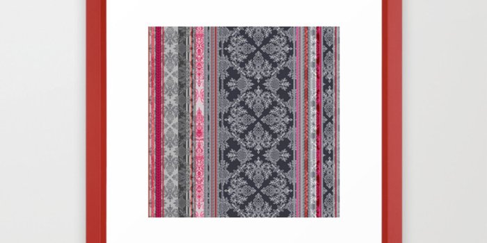 1500x1500 Burgundy, Pink, Navy & Grey Vintage Bohemian Wallpaper Framed Art Print