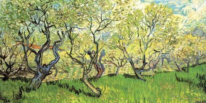 1332x850 Wallpaper grass, clouds, trees, Vincent van Gogh, in Blossom 2