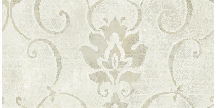1006x1006 Brilliant Damask Wallpaper, In Off-White, Metallic, & Tan