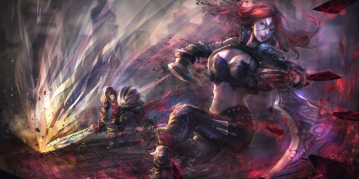 6000x3217 Video Game League Of Legends Garen Katarina Wallpaper | garen and