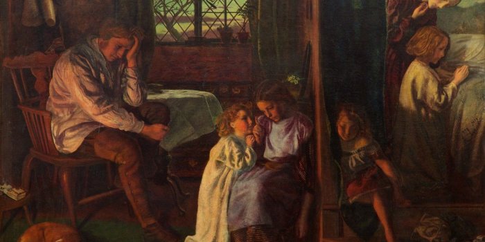 1332x850 Wallpaper family, 1862, dogs, Arthur Hughes, The bedtime images for