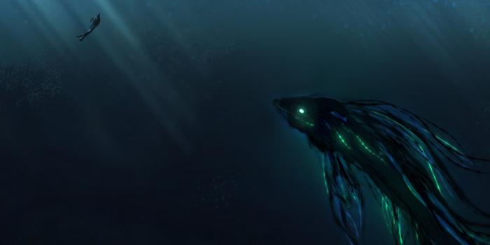 1680x1050 Wallpaper Deep Sea, Scuba Diver, Giant creature, HD, 4K, Creative
