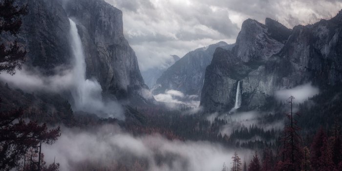2560x1600 Download 2560x1600 Waterfall, Mountain, Hills, Forest, Dark Clouds