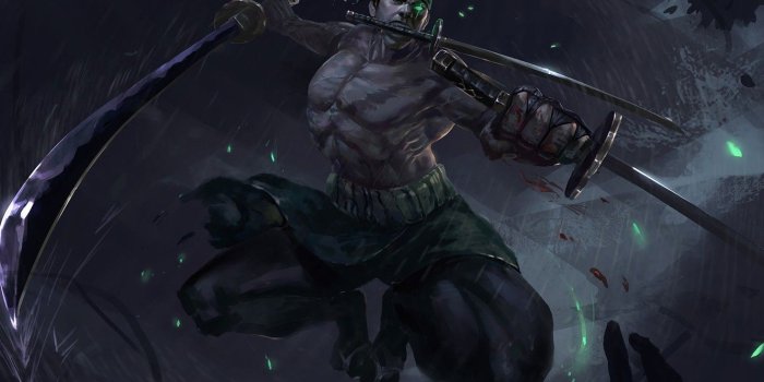1332x850 Wallpaper dark, fantasy, rain, pirate, katana, muscles, battle