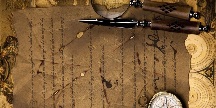 1332x850 Wallpaper letter, map, magnifier, compass, stiletto images for