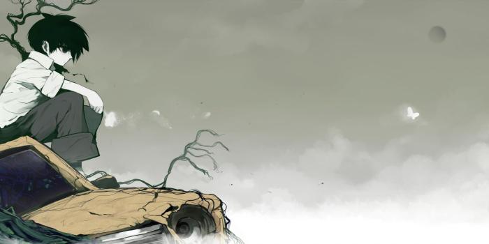 1575x700 Black eyes black hair car male mononoke (empty) moon original sky