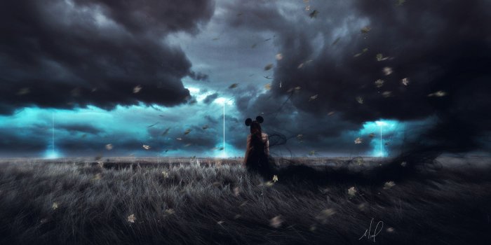 1920x1200 Download wallpaper 1920x1200 girl, field, wind, cloudy, grass