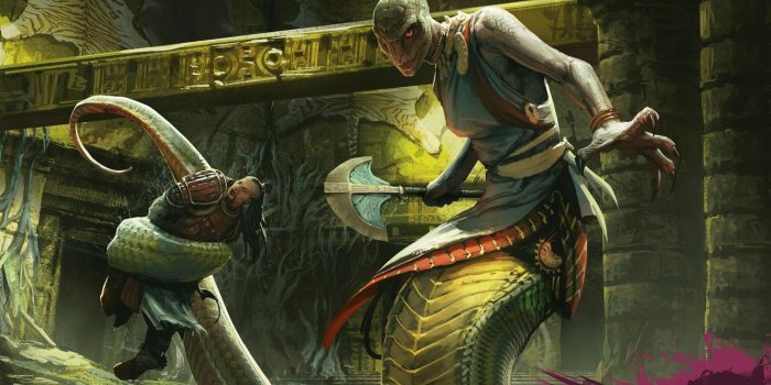 1332x850 Wallpaper axe, snake, armor, man, fight, Yuan-ti images for desktop