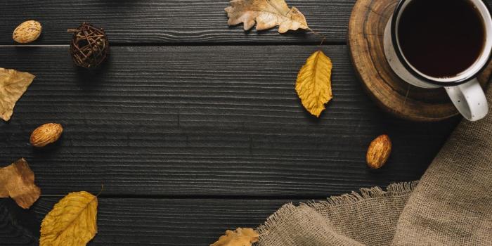 1332x850 Wallpaper autumn, leaves, background, tree, coffee, colorful, mug