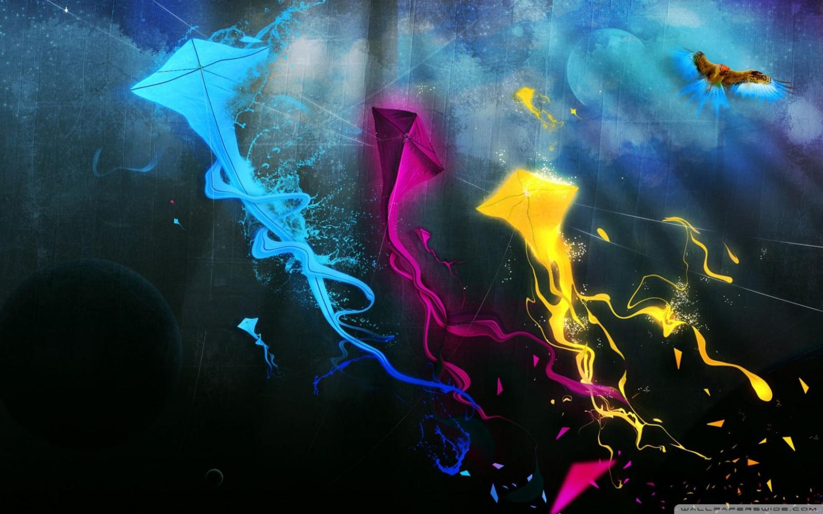 1680x1050 Cyan Magenta And Yellow Kites On The Sky ❤ 4K HD Desktop Wallpaper