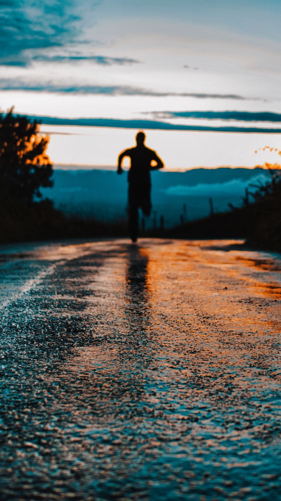 938x1668 Download wallpaper 938x1668 silhouette, road, running, asphalt, wet