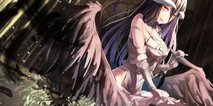 1332x850 Wallpaper girl, wings, horns, anime, art, albedo, overlord images