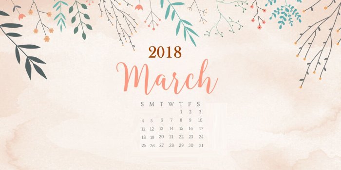 1920x1080 March 2018 Calendar Wallpapers