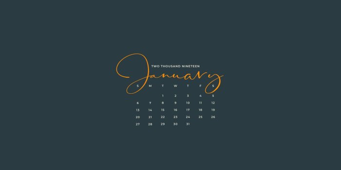 1920x1080 Free January 2019 Calendar for Desktop, iPad, and iPhone