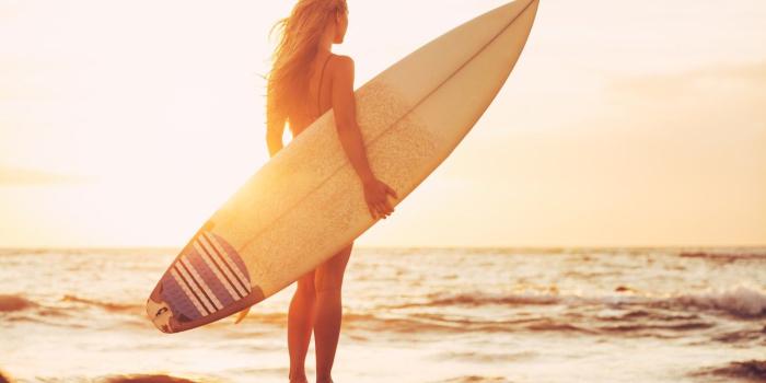 1332x850 Wallpaper Girl, Beach, Sunset, Surfing, Surfboard images for desktop