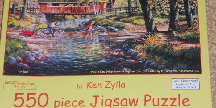 1024x768 SunsOut Jigsaw Puzzle Rock Ford and Toll Bridge Ken Zylla 550 Pcs Stream