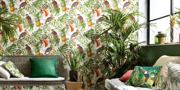 1000x1000 Erismann Erismann Paradiso Tropical Bird Pattern Wallpaper Jungle Leaf  Motif Textured 6302-07