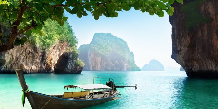 1920x1080 Thailand, Thai, Sea, Water, Island, Boat, Ship, Trees, Rocks, Beach