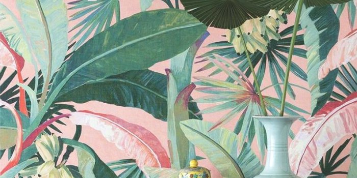 794x1032 La Palma wallpaper/ wallcovering - feature wall - tropical banana leaves  leaf jungle Hollywood green walllcovering